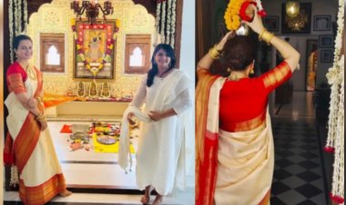 पारंपरिक परिधान और सिर पर कलश रख कंगना रनौत ने किया सरकारी आवास में प्रवेश, दिखाई झलक